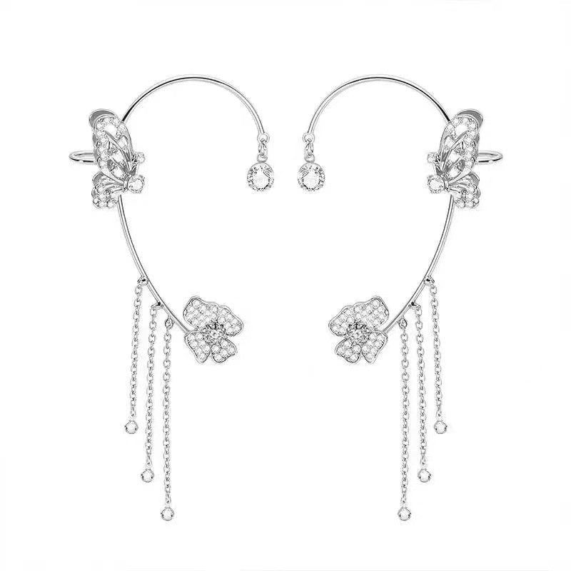 "Ethereal Butterfly Tassel Zircon No-Piercing Ear Cuff – Minimalist Luxury Ear Bone Clip, Dreamy High-End Earrings for Women"