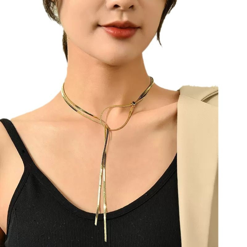"Titanium Steel Extra-Long Retractable Snake Bone Chain Necklace for Women – 2024 New Elegant Sweater Chain"