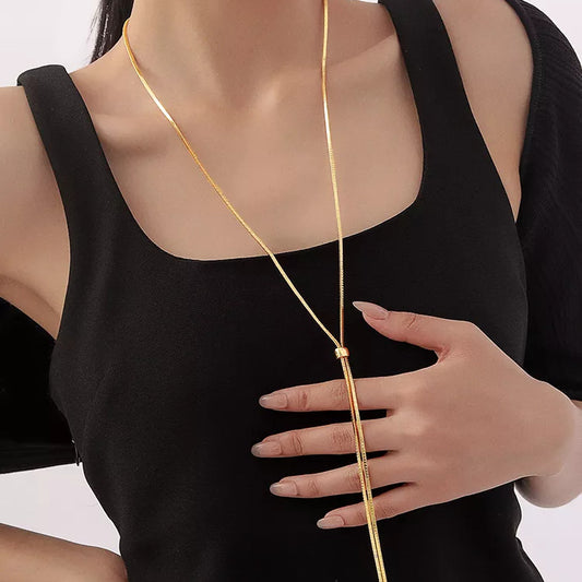 "Titanium Steel Extra-Long Retractable Snake Bone Chain Necklace for Women – 2024 New Elegant Sweater Chain"