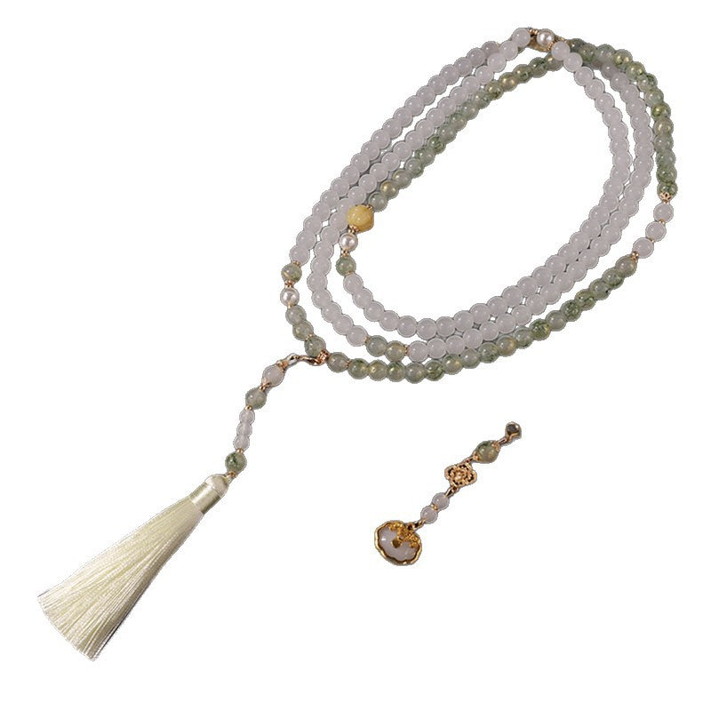 "Neo-Chinese Style Long Beaded Chinese-Inspired Crossbody Necklace – 2024 New Trend Bestseller, Premium Sweater Chain Accessory"